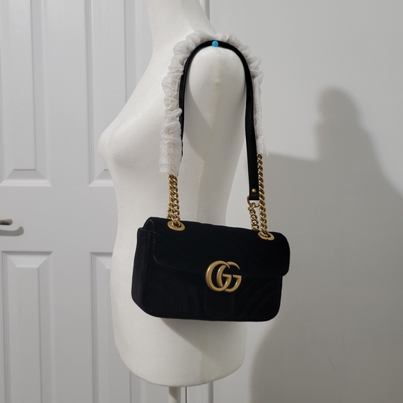 Authentic Gucci Marmont Matelasse Mini Bag Black Velvet Crossbody - Picture 9 of 10